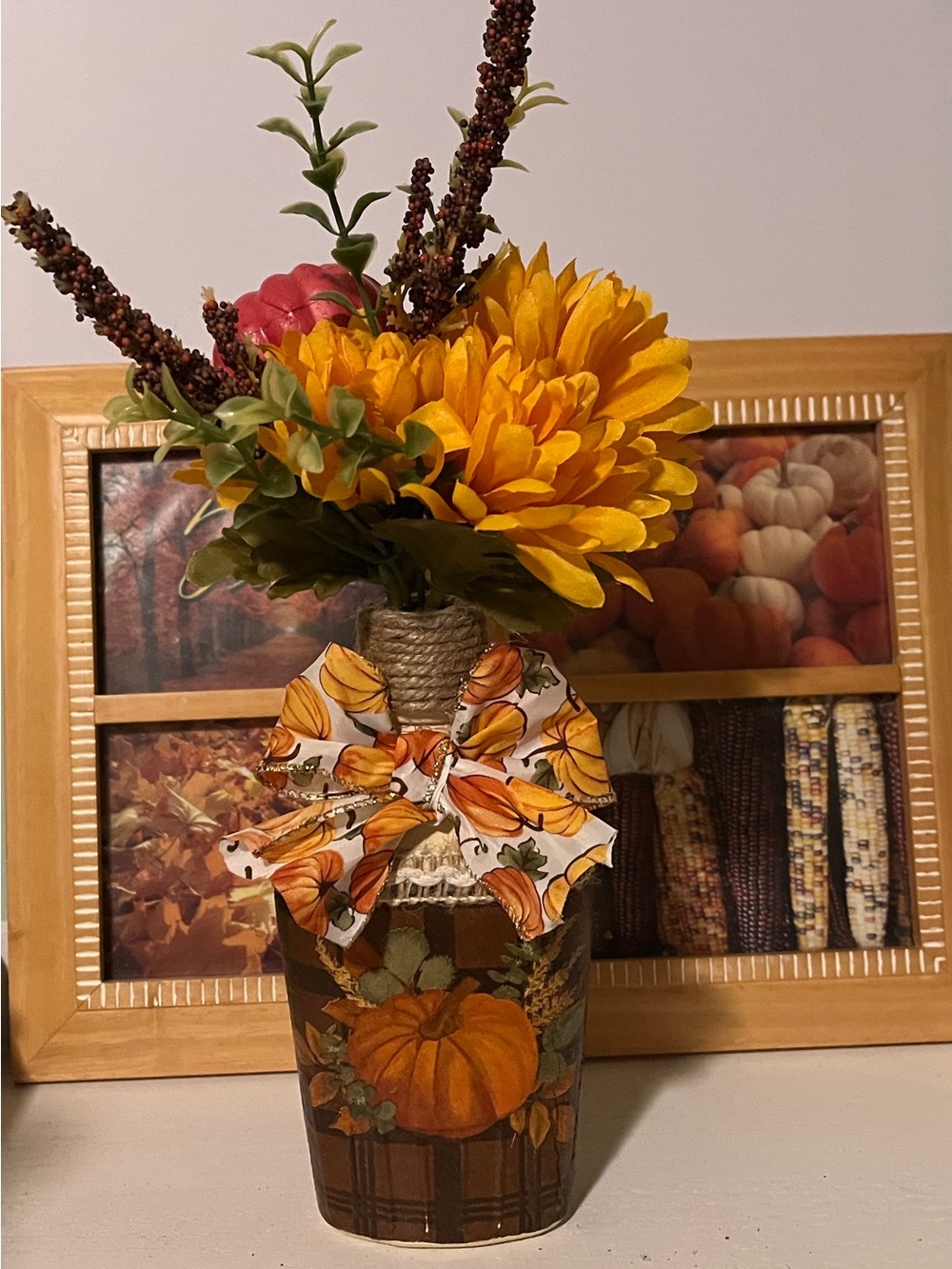 Autumn Pumpkin Floral Arrangement Vase - Yellow
